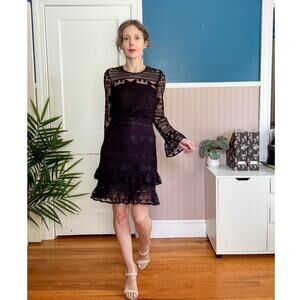 NWT PARKER long sleeve black lace dress ruffled tiered whimsigoth 3196